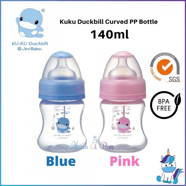 Kuku Duckbill Curved PP Bottle 90ml/3oz or 140ml- Blue / Pink